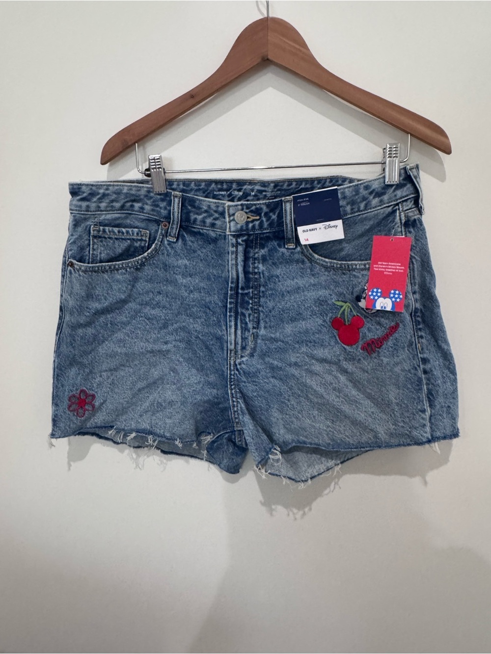 Old Navy x Disney Blue Embroidered High-Waist Jean Shorts